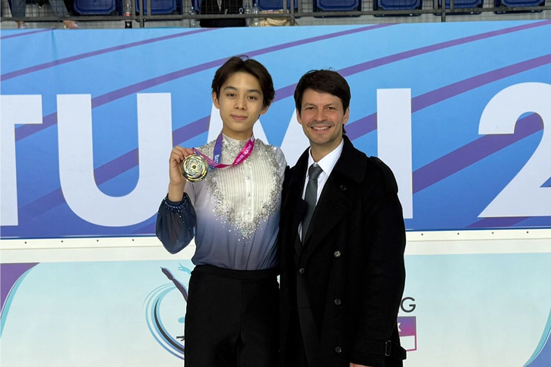 Ean Weiler with his gold medal at the JGP in Batumi, Georgia